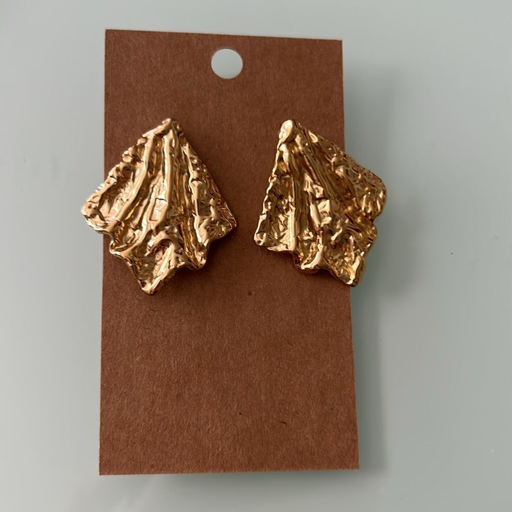 Gold Textured Earrings A941 - Picture 3 of 3